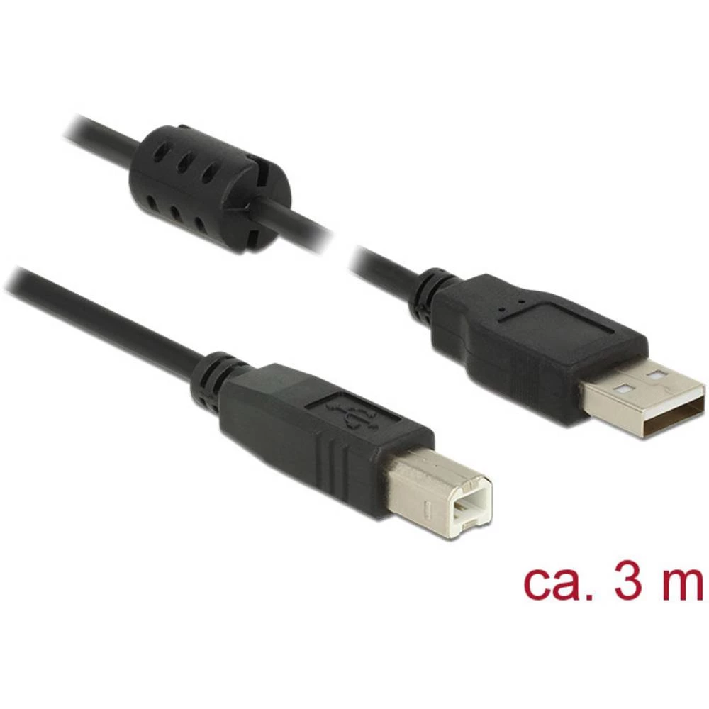 Delock    USB kabel    USB 2.0    USB-A utikač, USB-B utikač    3.00 m    crna    s feritnom jezgrom slika