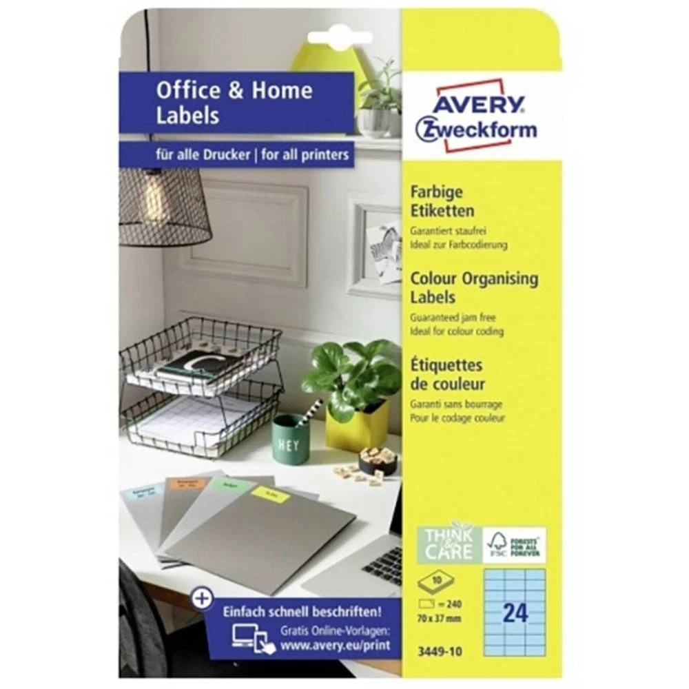 Avery-Zweckform 3449-10 etikete 70 x 37 mm papir plava boja 240 St. trajno univerzalne naljepnice 10 Blatt din a4 slika