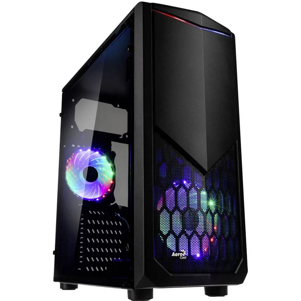 AeroCool Tomahawk FAW midi-tower kućište za igraće računalo crna 2 predinstalirana LED ventilatora, bočni prozor, integrirana ra slika