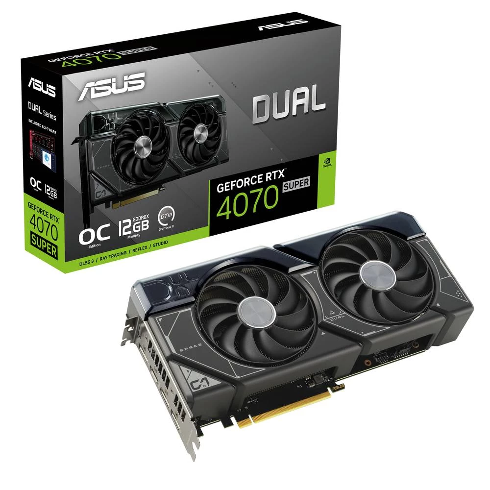 Asus grafička kartica Nvidia GeForce RTX 4070 Super DUAL OC  12 GB GDDR6X-RAM PCIe x16  HDMI™, DisplayPort navijena slika