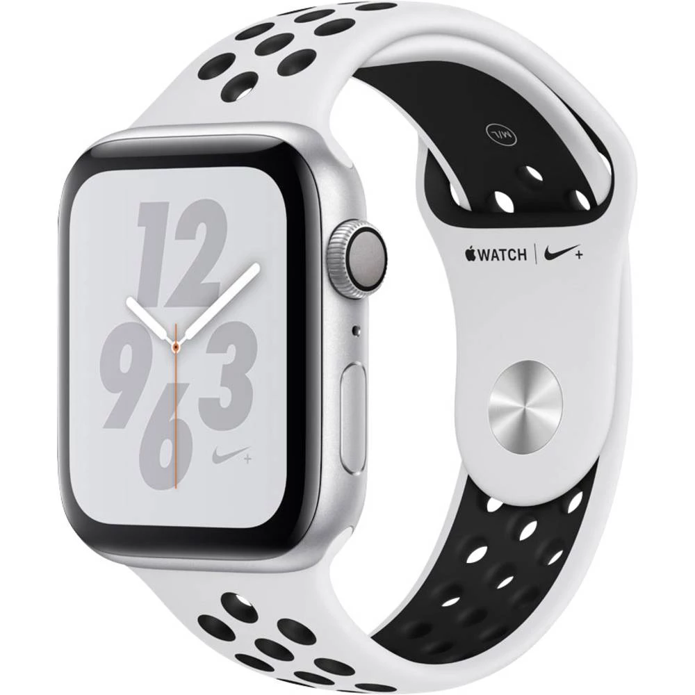 Apple Pametni sat serije 4 Nike+ 44 mm Kućište od aluminija Srebrna Sportska narukvica Platinasta, Crna slika