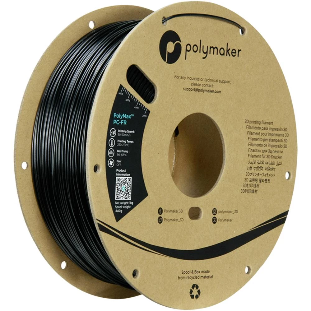 Polymaker PC03001 3D pisač filament PC-FR usporivač plamena, otporan na toplinu, otporan na udarce 1.75 mm 1000 g crna slika