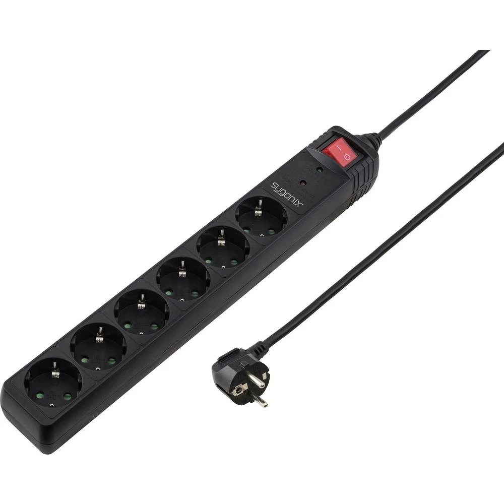 Sygonix SY-6952426 razdjelna letva sa zaštitom od prenapona 6-struki crna utičnica 1 kom. slika