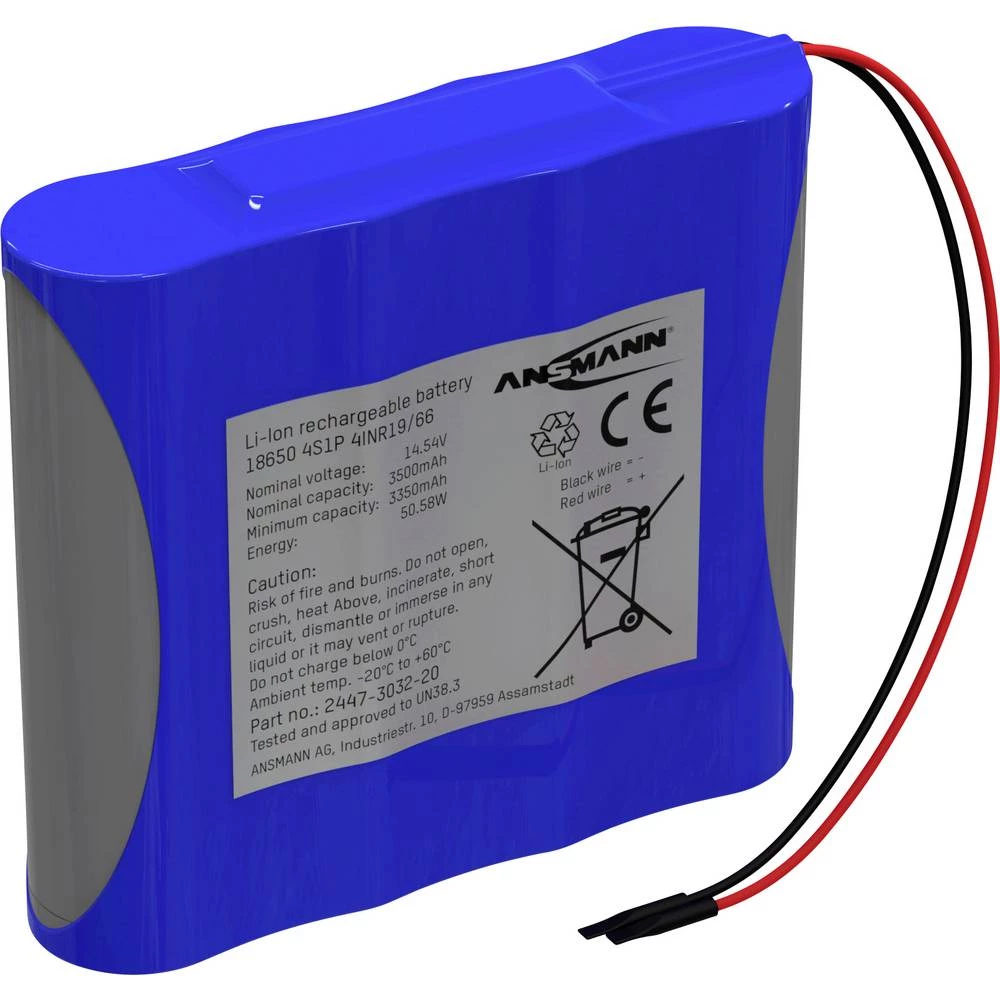 Ansmann 4S1P Akkupack 4x 18650 Kabel Li-Ion 14.5V 3500mAh aku-pack 4x Li-Ion 14.5 V 3500 mAh slika