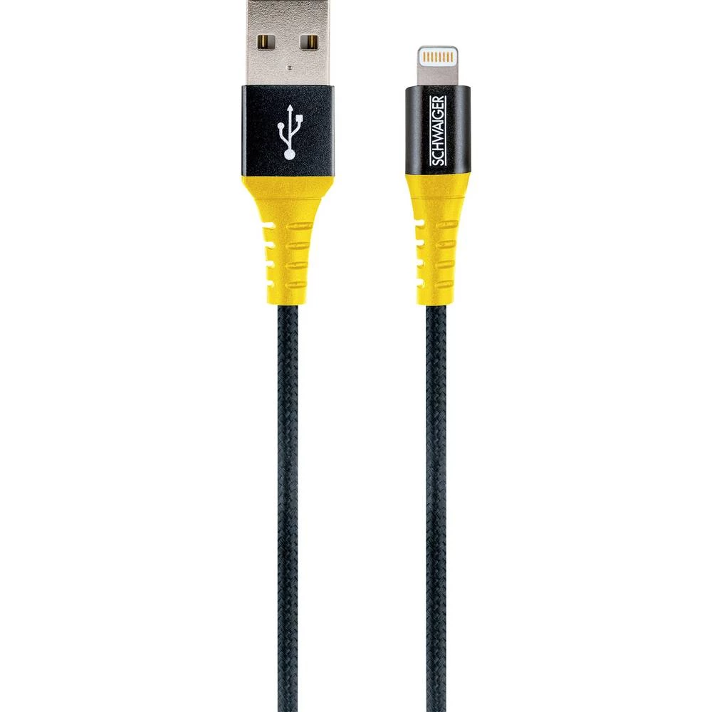 Schwaiger USB 2.0 priključni kabel [1x muški konektor USB 2.0 tipa a - 1x muški konektor Apple dock lightning] 1.20 m crna, žuta slika