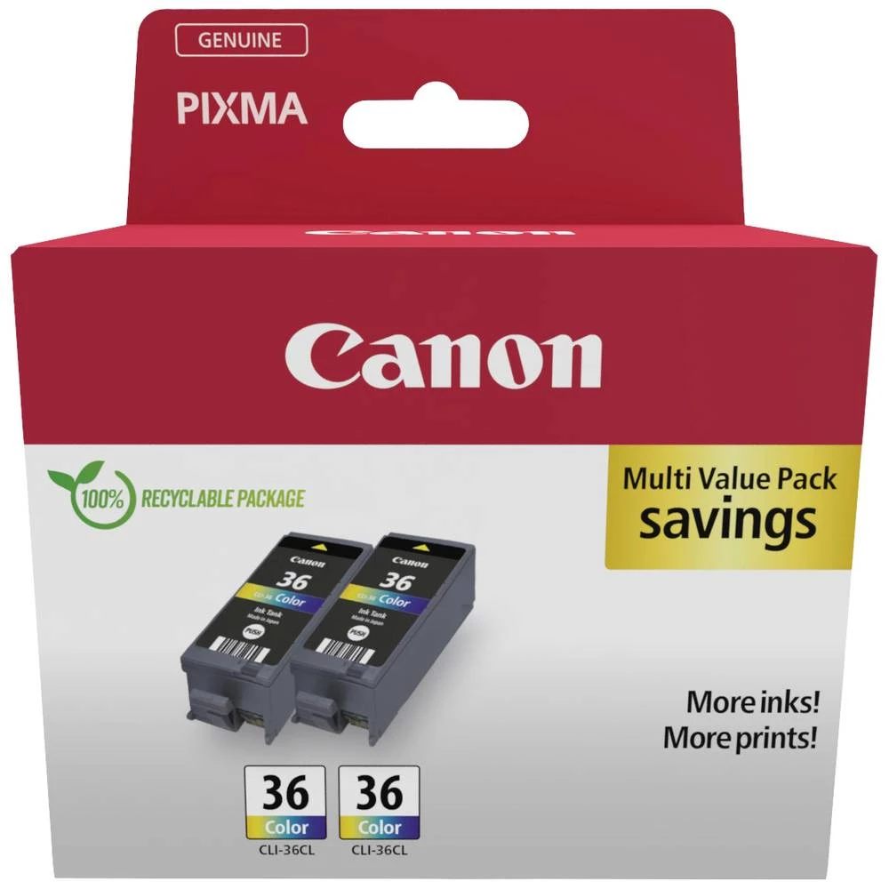 Canon tinta CLI-36 CL Twin Pack original 2-dijelno pakiranje crn, cijan, purpurno crven, žut 1511B025 slika