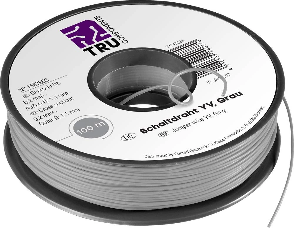 Spojna žica Yv 1 x 0.20 mm&sup2; sive boje TRU COMPONENTS 1567903 100 m slika
