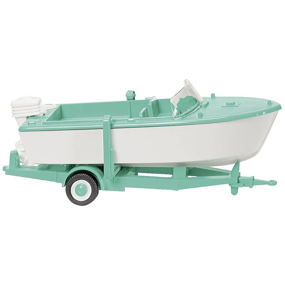 Wiking 009503 h0  Motorni čamac na prikolici - signalno bijela/mint zelena slika