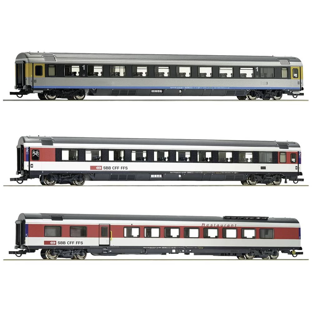 Roco 74021 H0 Set od 3 1: EuroCity kočija EC7 SBB-a 1. klasa tip Apm, 2. klasa tip Bpm, vagon-restoran tip WRm slika