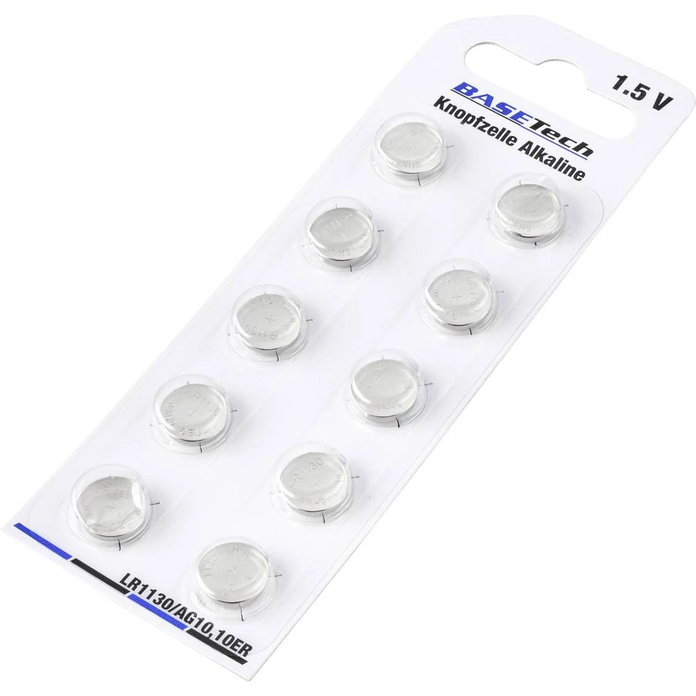 Basetech AG10 gumbasta baterija LR 1130 alkalno-manganov 75 mAh 1.5 V 10 St. slika