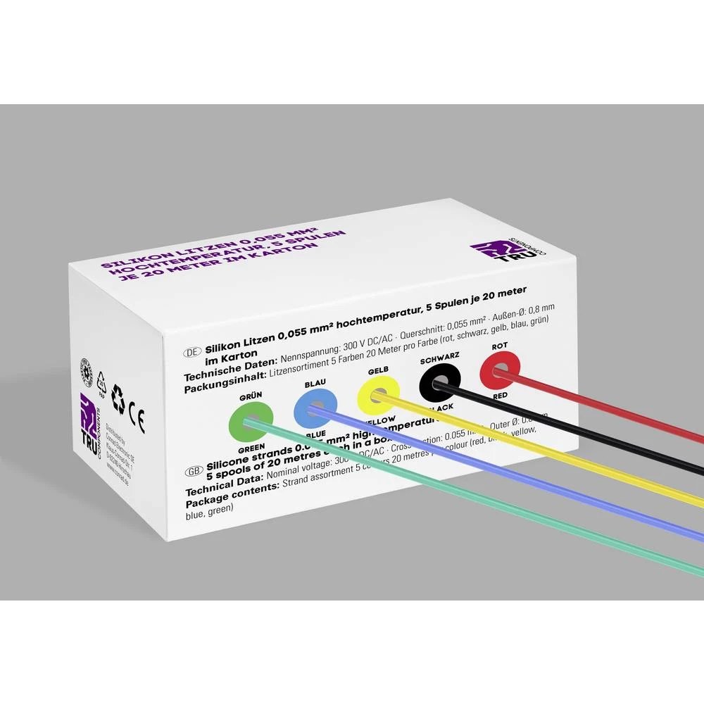 TRU COMPONENTS TC-14085044 silikonska žica 0.055 mm² crvena, crna, žuta, plava boja, zelena 1 Set slika