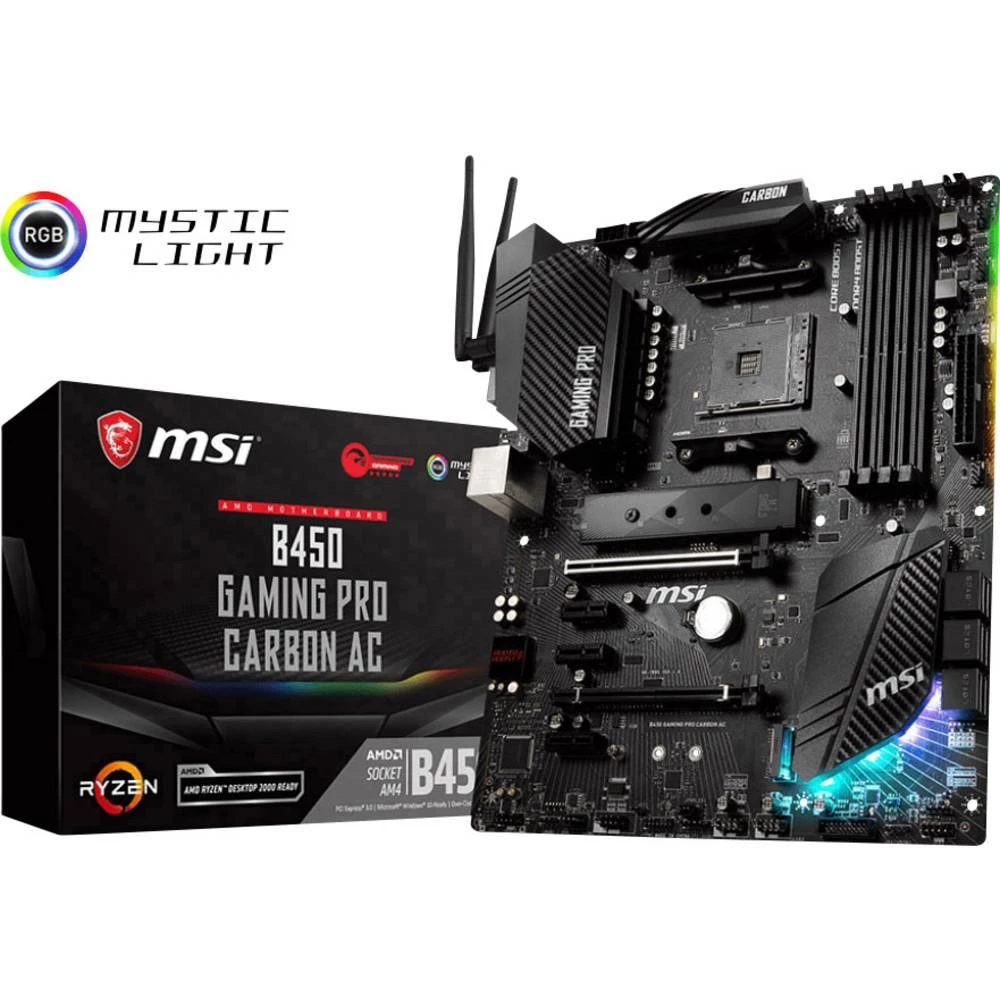 Matična ploča MSI Gaming B450 Gaming Pro Carbon AC Baza AMD AM4 Faktor oblika ATX Set čipova matične ploče AMD&reg; B450 slika