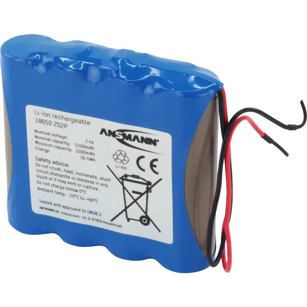 aku-pack 4x 18650 kabel li-ion Ansmann 2S2P 7.4 V 5200 mAh slika