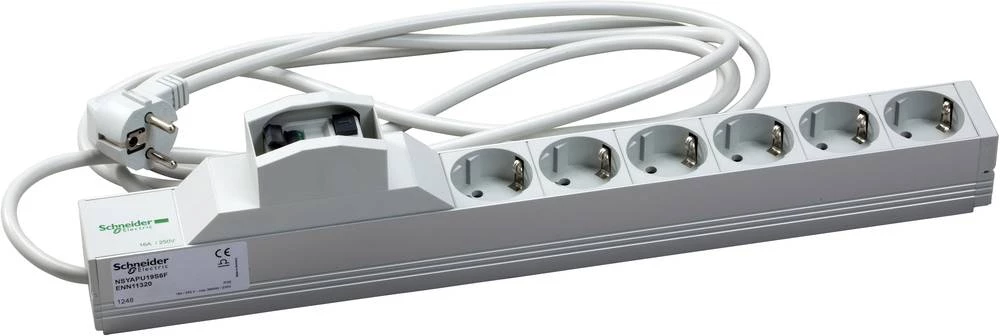 Razdjelna letva s prekidačem Aluminij boja Utičnica Schneider Electric NSYAPU19S6F slika