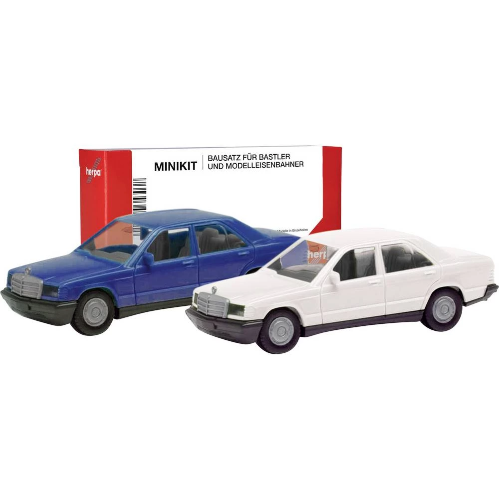 Herpa 012409-009 h0 model automobila Mercedes Benz 190E, plava i klasična bijela slika