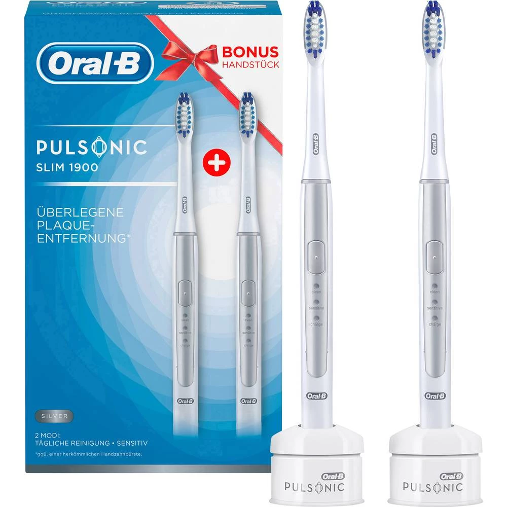 Električna četkica za zube Oral-B Pulsonic 1900 Twinpack Zvučna četkica za zube Srebrna slika