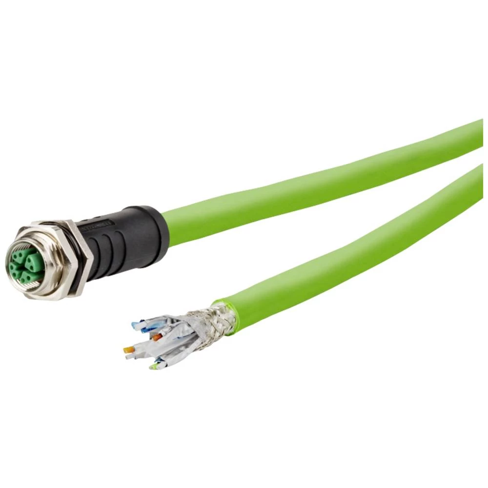 Metz Connect 142M7X20100 M12 mrežni kabel, Patch kabel CAT 6a S/FTP 10 m zelena PUR plašt, postojan na kiselinu, postojan na ozon, UV otporan, mogućnost korištenja za vuču, bez halogena, postojan n... slika