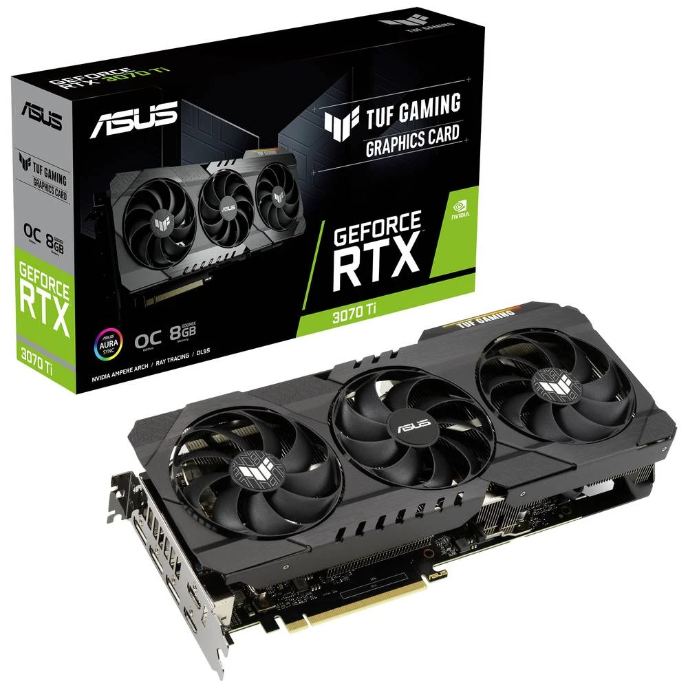 Asus grafička kartica Nvidia GeForce RTX 3070 Ti Overclocked 8 GB GDDR6X-RAM   HDMI™, DisplayPort NVIDIA G-Sync , RGB osvjetljenje, navijena slika