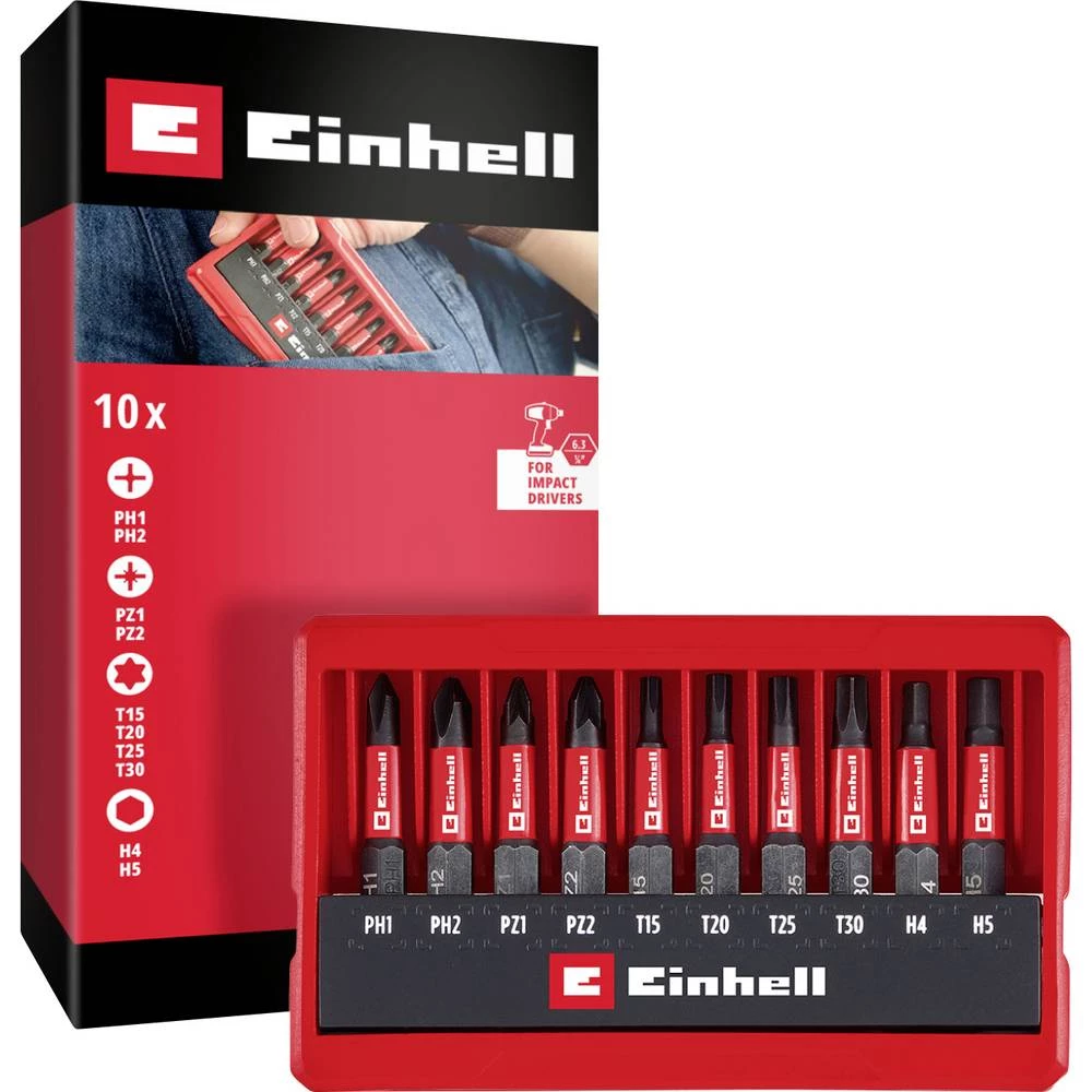 Einhell Impact Bit Taschenbox 10tlg 118653 bit komplet 1/4" (6.3 mm), PH, PZ, šesterokut, TX slika