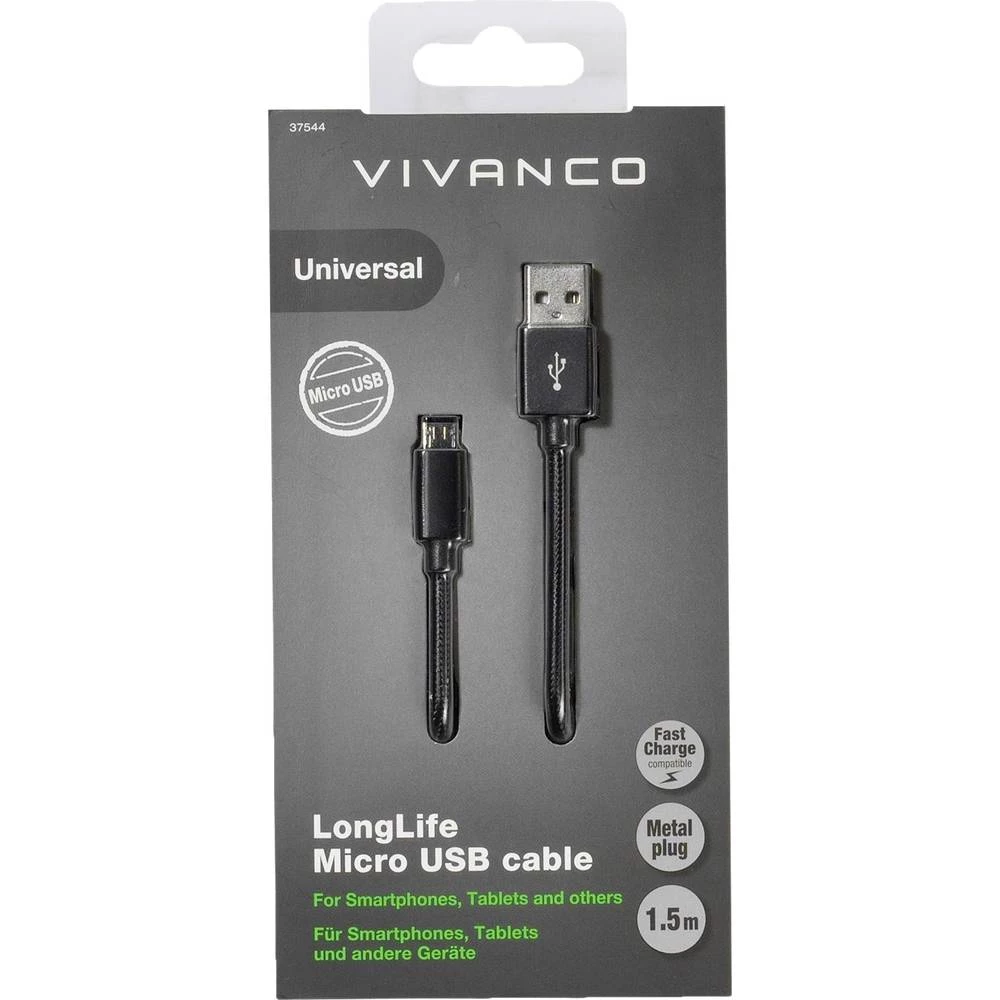 Vivanco USB 2.0 Priključni kabel [1x Muški konektor USB 2.0 tipa A - 1x Muški konektor USB 2.0 tipa Micro B] 1.5 m Bijela slika