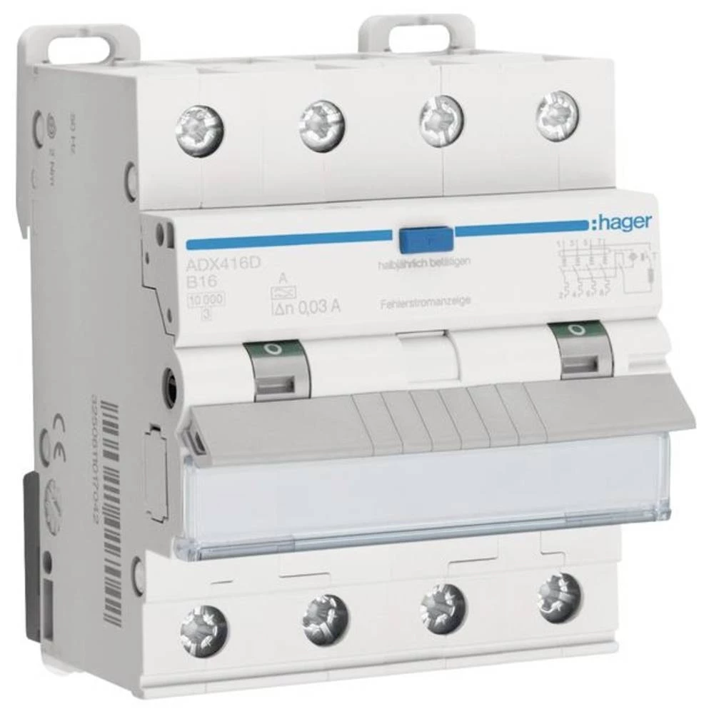 Hager ADX416D FID zaštitna sklopka/zaštitna sklopka za vodove 4-polni 16 A 0.03 A 400 V slika