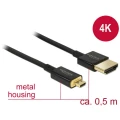 Delock HDMI priključni kabel 0.50 m 84788 pozlaćeni kontakti crna [1x muški konektor HDMI - 1x muški konektor micro HDMI slika