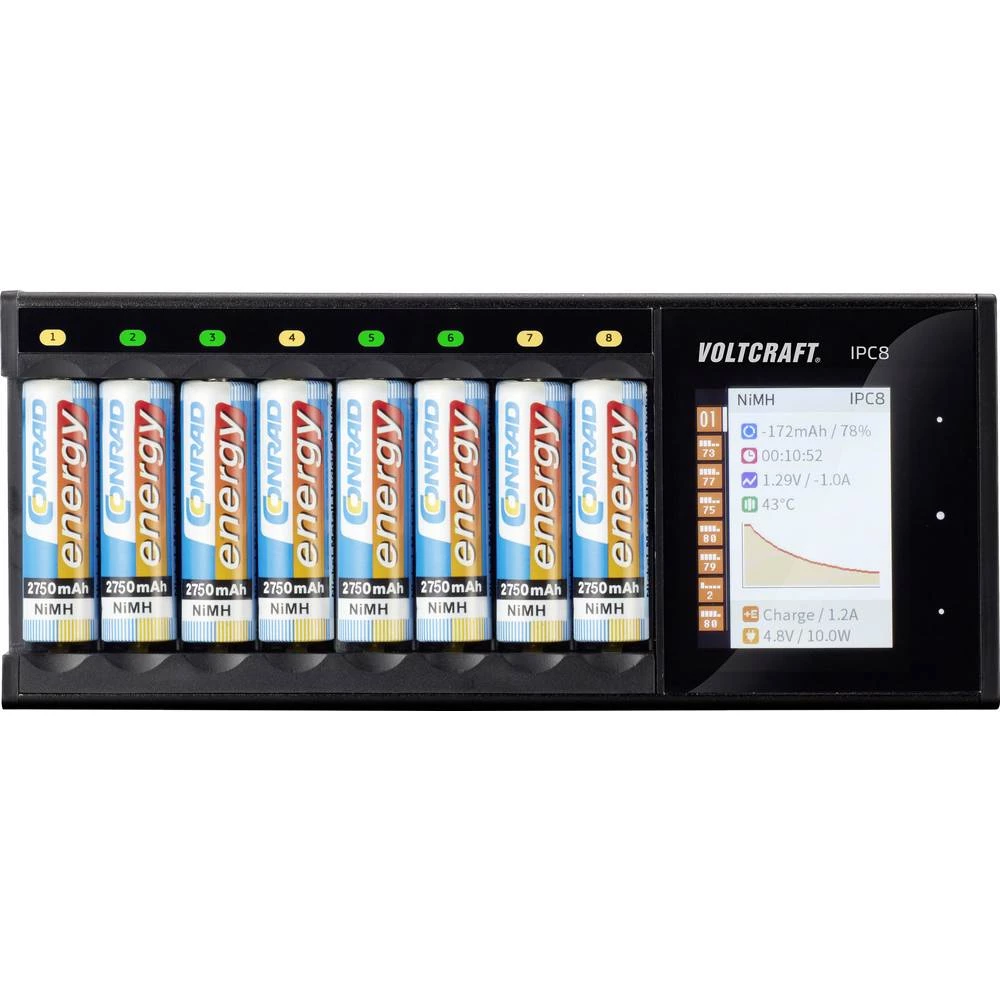 VOLTCRAFT IPC-8 Nikalj-metal-hidridni, Nikalj-kadmijev, Litijev-ionski, LiFePO, LiHV Mignon (AA), Micro (AAA), 10440, 14500 Punj slika