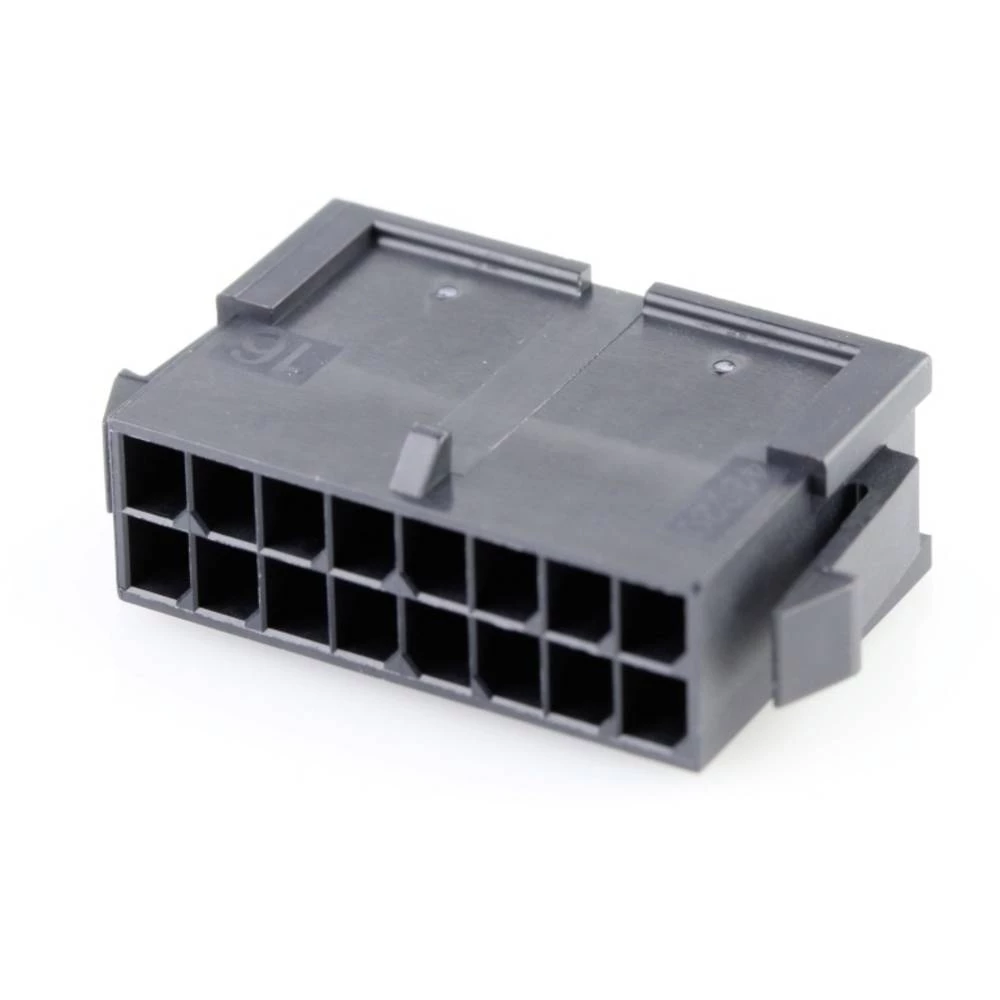 Molex 430201600 Micro-Fit 3.0 Plug Housing, Dual Row, 16 Circuits, UL 94V-0, Panel Mount Ears, Low-Halogen, Black slika