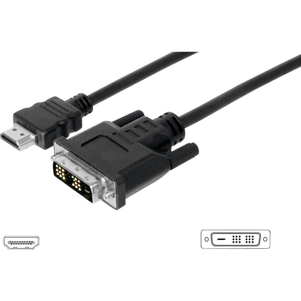 Digitus HDMI / DVI adapterski kabel HDMI-A utikač, DVI-D 18+1-polni utikač 5.00 m crna AK-330300-050-S mogućnost vijčanog spajanja HDMI kabel slika