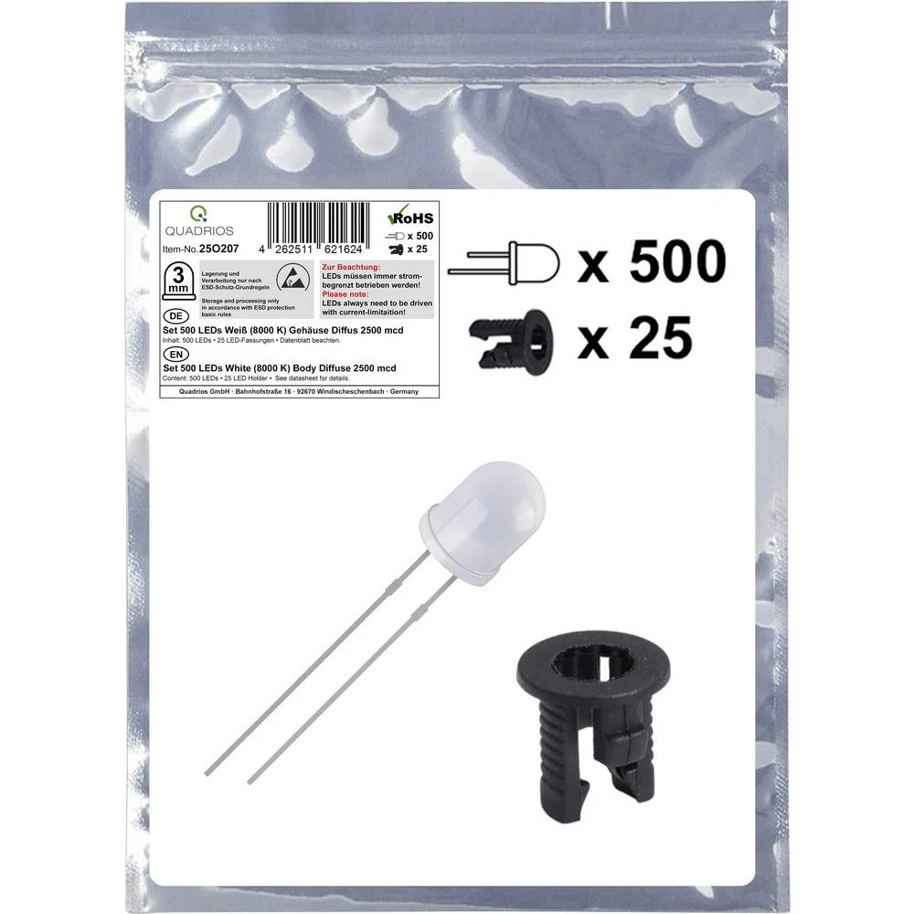 Quadrios 25O207 LED komplet bijela okrugli 3 mm 2500 mcd 20 mA 3.0 V slika