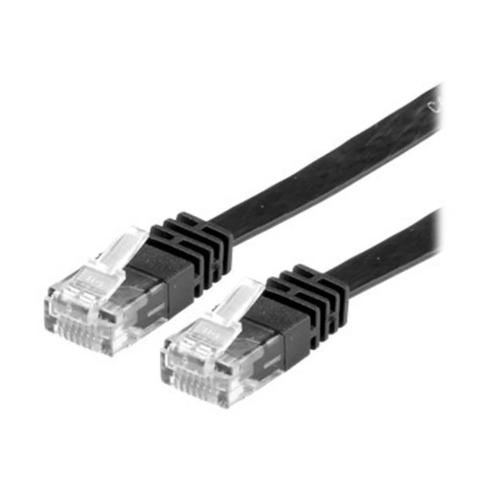 Value 21.99.0823 RJ45 mrežni kabel, Patch kabel cat 6a U/UTP 3.00 m crna nezaštićen, plosnati, pozlaćeni kontakti 1 St. slika