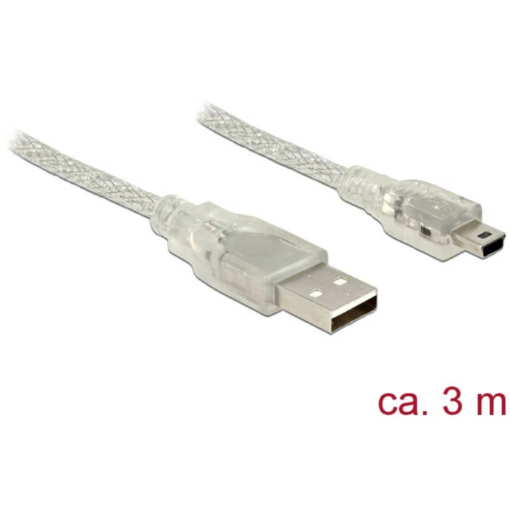 Delock    USB kabel    USB 2.0    USB-A utikač, USB-Mini-B utikač    3.00 m    prozirna    s feritnom jezgrom slika