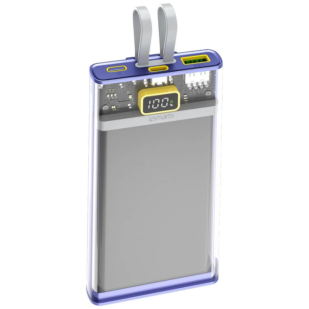4Smarts Lucid Dual Cord powerbank (rezervna baterija) 10000 mAh Power Delivery, Quick Charge 3.0 Li-Ion  plava boja prikaz statusa slika