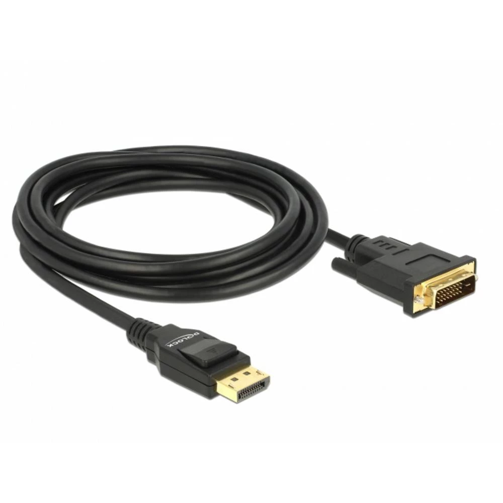 Delock DisplayPort / DVI priključni kabel DisplayPort utikač, DVI-D 24+1-polni utikač 3 m crna 85314 pozlaćeni kontakti, slika