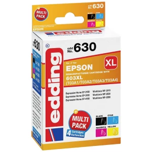 edding uložak za pisač EDD-630 zamjenjuje Epson 603XL (T03A1/A2/A3/A4) višestruko pakiranje 4 - crna, cijan, magenta, žuta - sadržaj: 1x 12 ml + 3x 11 ml Edding kombinirano pakiranje tinte za slika