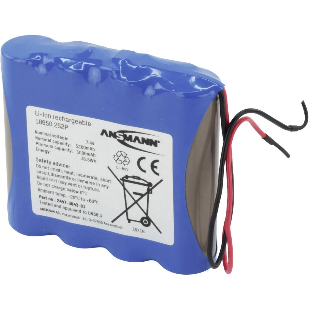 Aku-pack 4x 18650 Kabel Li-Ion Ansmann 2S2P 7.4 V 5200 mAh slika