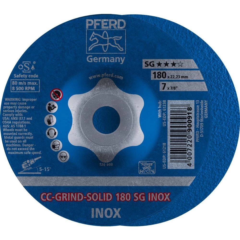 Ploča za grubu obradu s glavom 180 mm 22.23 mm Pferd Cc-Grind-Solid Sg Inox 64186180 10 ST slika