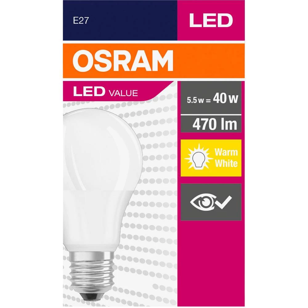 OSRAM led Energetska učink. A+ (A++ - E) E27 5.5 W = 40 W (&Oslash; x D) 60 mm x 112 mm 1 St. slika