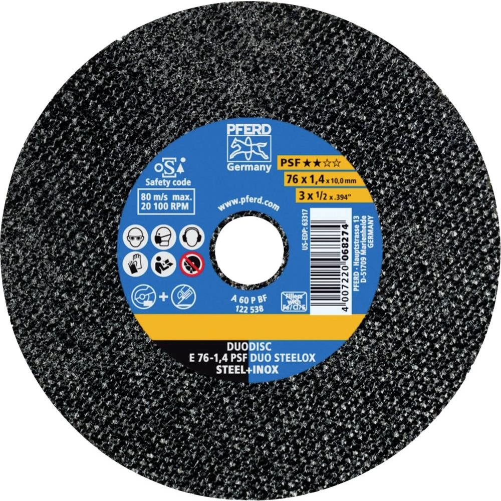 PFERD 62007614 E 76-1,4 PSF DUO STEELOX/10,0 ploča za grubu obradu ravna  76 mm 10 mm 25 St. slika