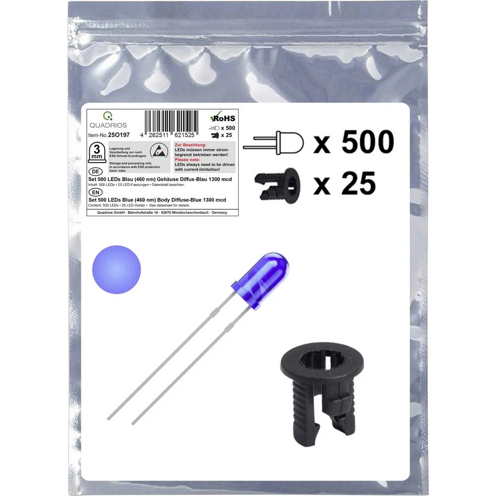 Quadrios 25O197 LED komplet plava boja okrugli 3 mm 1300 mcd 20 mA 3.0 V slika