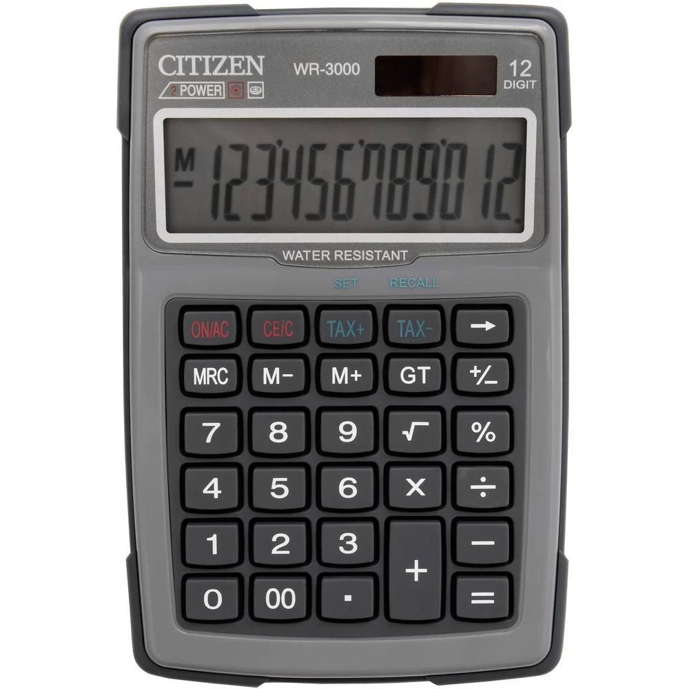 Stolni kalkulator Citizen Office WR-3000GY Siva Zaslon (broj mjesta): 12 solarno napajanje, baterijski pogon (Š x V x d) 106 x 3 slika