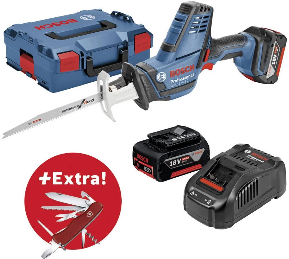 Bosch Professional GSA 18V-LI C + Victorinox Akumulatorska klipna pila Uklj. 2 akumulatora, Uklj. kofer 18 V 5 Ah slika