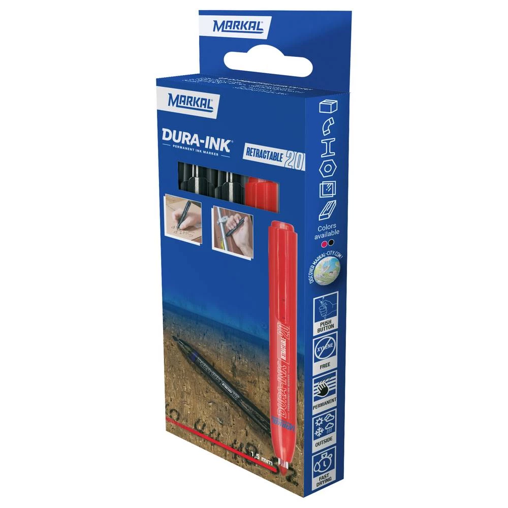 Markal DURA-INK RETRACTABLE 22252 trajni marker crvena, crna vodootporno: da slika