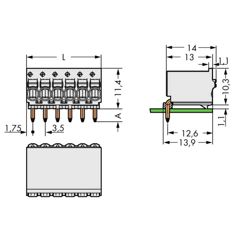 WAGO kućište utiča za tiskanu pločicu 2091 Ukupan broj polova 2 Raster: 3.50 mm 2091-1372 200 St. slika