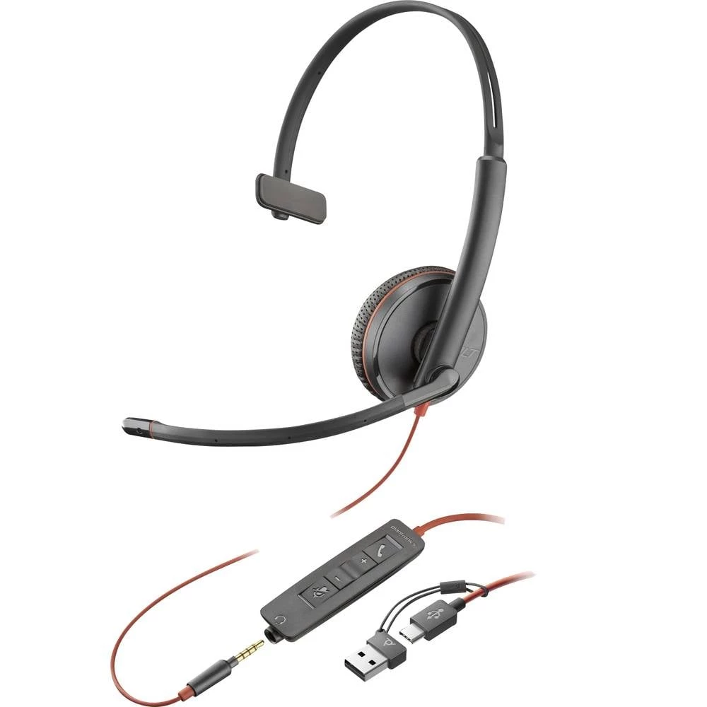 HP Poly Blackwire C3215 računalo  Over Ear Headset žičani mono crna  slušalice s mikrofonom, kontrola glasnoće, utišavan slika