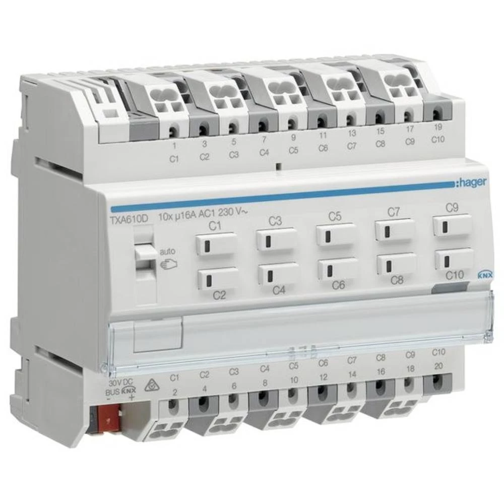 Preklopni/slijepi aktuator 10/5-struki KNX easy 16A C-opterećenje Hager TXA610D pokretač žaluzina TXA610D slika