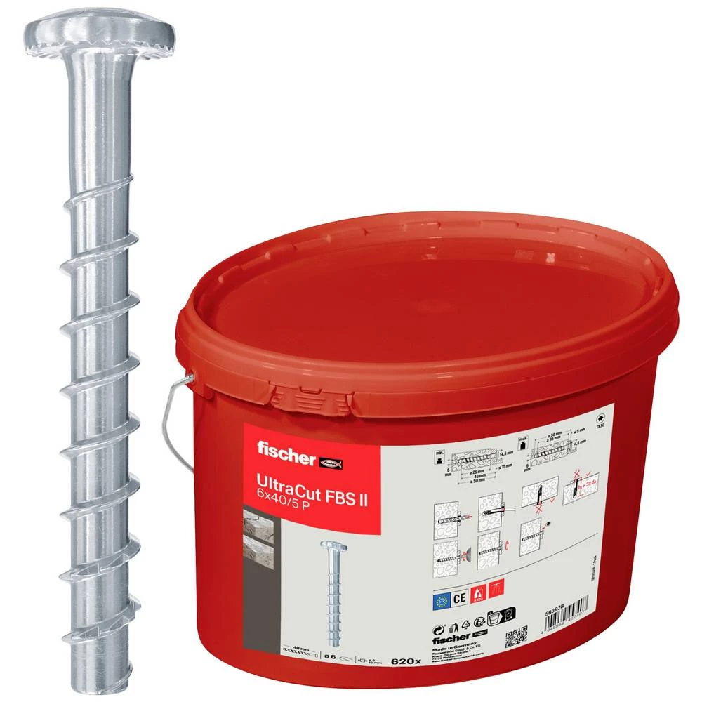 Fischer 563928 UltraCut FBS II 6x40/5 P Eimer (620) concrete screw 6 mm 40 mm čelik galvansko pocinčani 620 St. slika