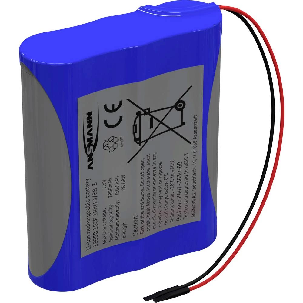 Ansmann 1S3P Akkupack 3x 18650 Kabel Li-Ion 3.6V 7800mAh aku-pack 3x Li-Ion 3.6 V 7800 mAh slika
