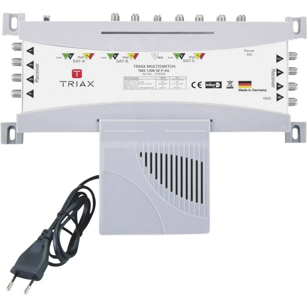 Satelitski multiprekidač Triax TMS 1308 SE P-EU Ulazi: 13 (12 Sat/1 zemaljske) Broj sudionika: 8 slika