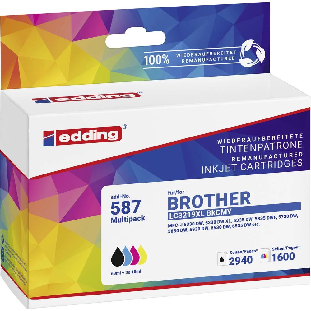 Edding tinta zamijenjen Brother LC-3219XLBKCMY kompatibilan kombinirano pakiranje crn, cijan, purpurno crven, žut EDD-58 slika